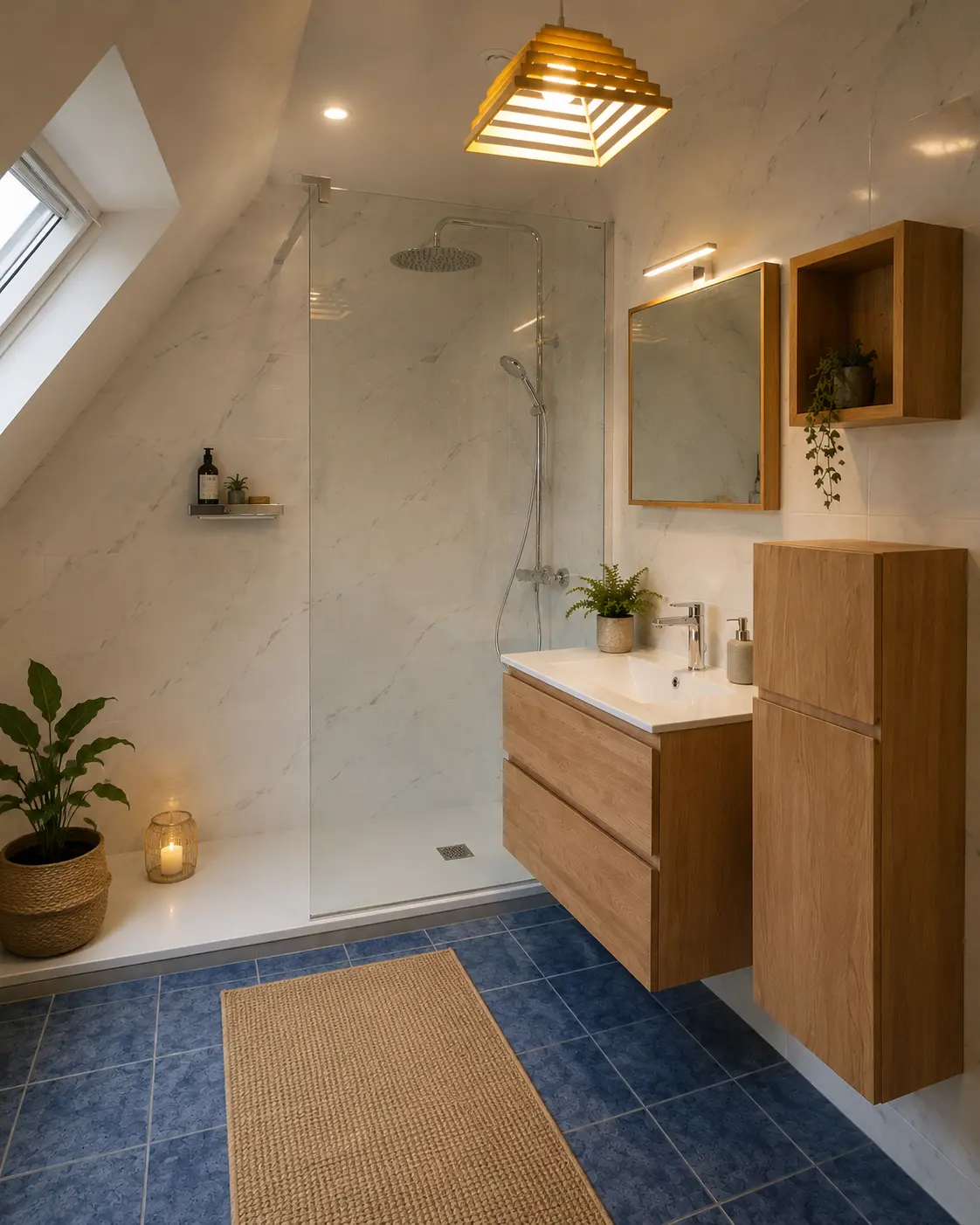 Salle de bain sous combles après rénovation par HTC SARL