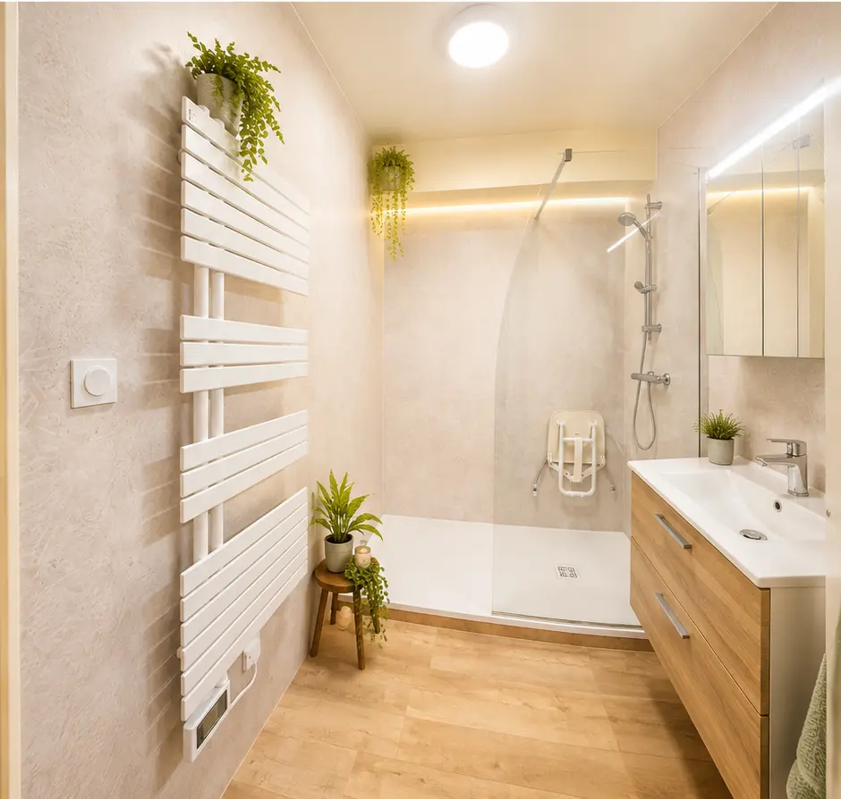 Salle de bain contemporaine et adaptée réalisée à Perros-Guirec