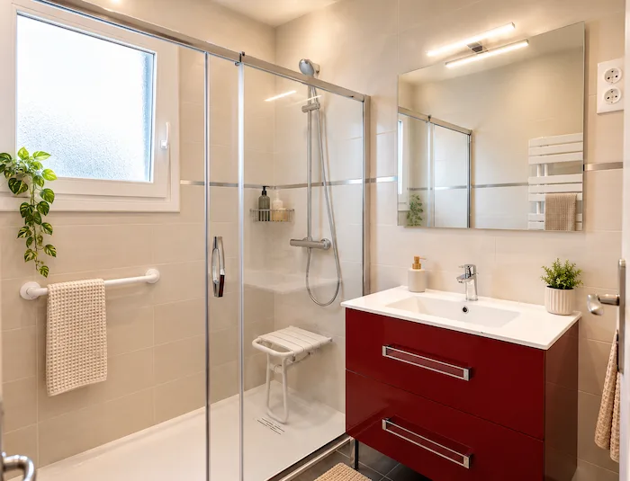 Salle de bain adaptée avec caractère réalisée à Plouaret