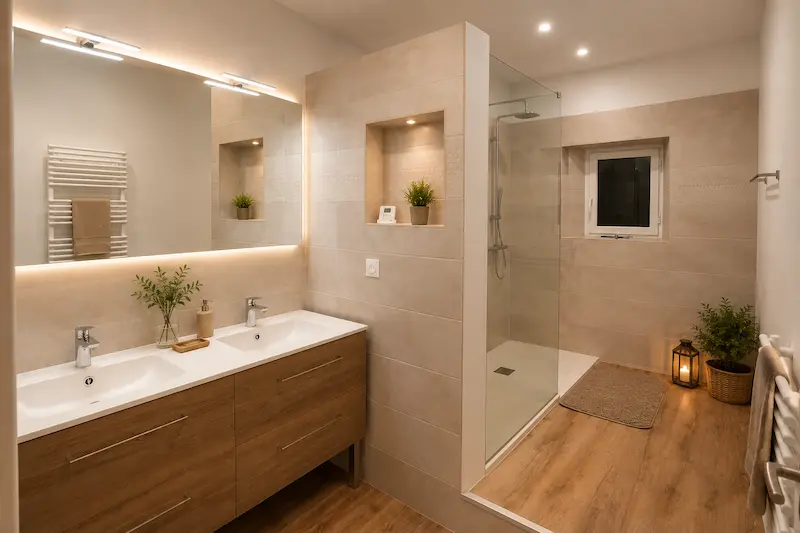 Salle de bain architecturée et lumineuse réalisée à Ploulec'h