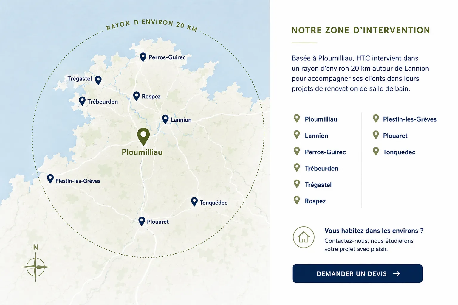Zone d'intervention HTC SARL autour de Lannion